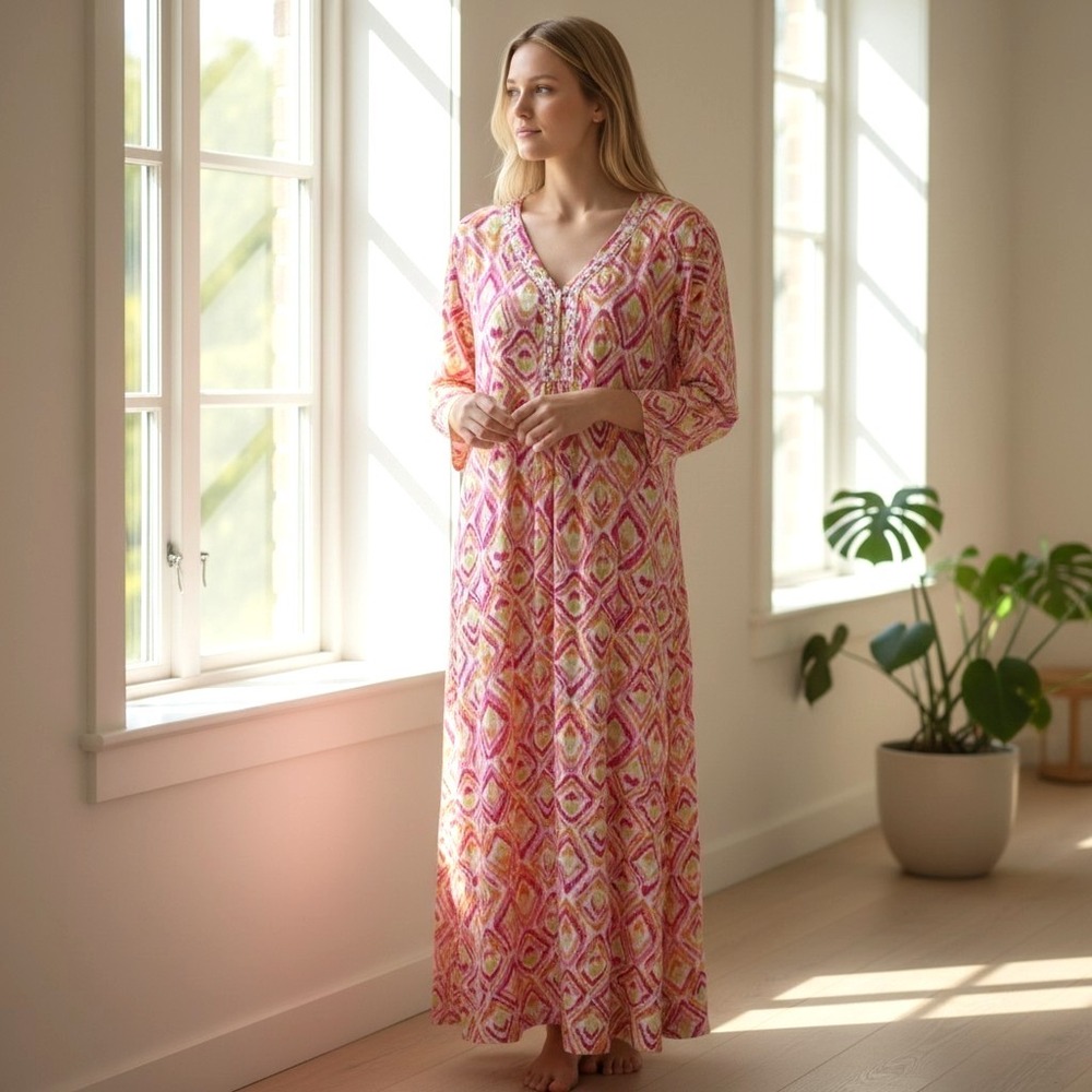 Stan Herman Kimono S Pink Abstract Pockets Zip 3/4 Sleeve‎ Boho Beach Resortwear